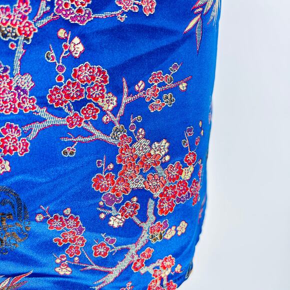 Y2K Brocade Royal Blue Asian Floral Side Slit Mini Skirt - Picture 3 of 8